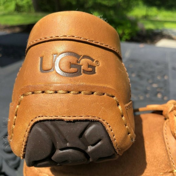 UGG Australia Byron Chestnut Leather Fur Slippers - Picture 6 of 14